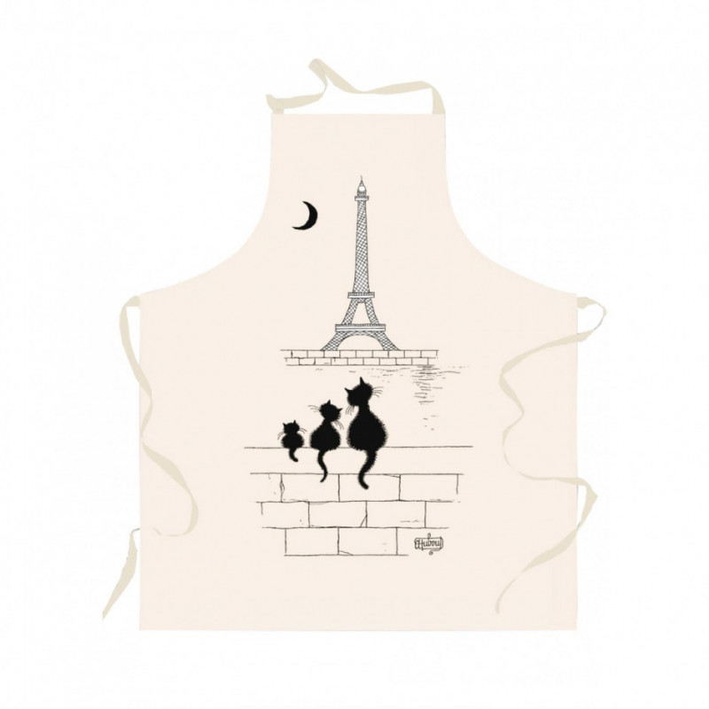 Tablier Chat Tour Eiffel Ecru Dubout 100% coton
